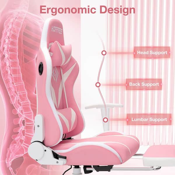 Hoffree Faux Leather Massage LED Reclining Ergonomic Gaming Chair