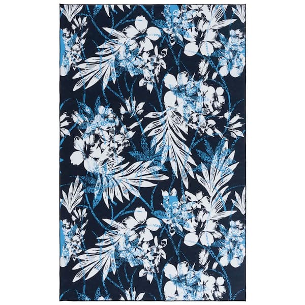 Malibu Black/Blue 6 ft. x 9 ft. Machine Washable Abstract Botanical Area Rug