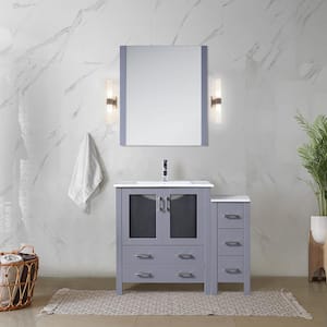 Volez 42 in. W x 18 in. D x 34 in. H Single Sink Bath Vanity in Dark Grey with White Ceramic Top and Mirror