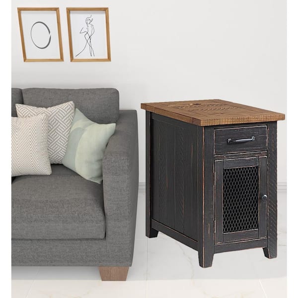 HomeRoots Charlie 16 in. Brown and Black Rectangle Wood End Table with Drawers