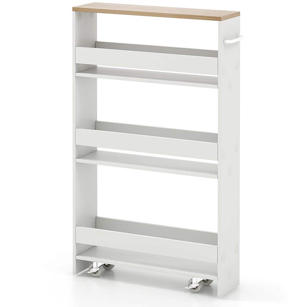 Rolling Kitchen White Slim Storage Cart Mobile Shelving Organizer with Handle - thumbnail 2