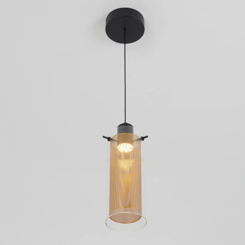 Elegant Matte Black and Gold LED Glass Pendant Light