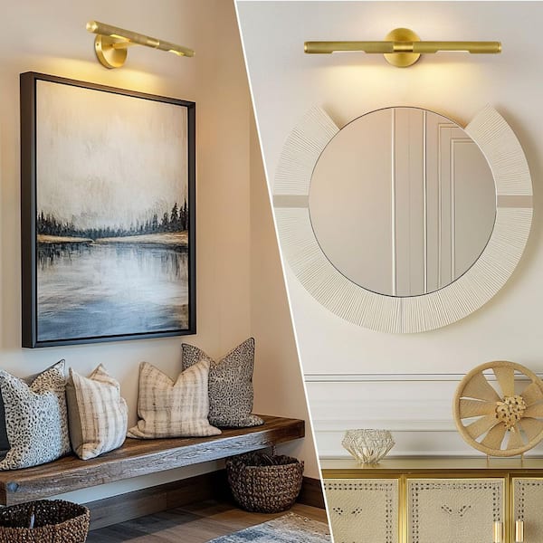 Hardwired Knurled Picture Light, 24 in. Brass Picture Light, Dimmable Brass Art Light, Rotatable 360°, Bulbs Included