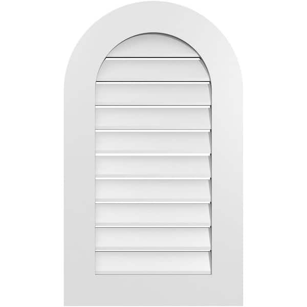 Ekena Millwork 20 in. x 34 in. Round Top White PVC Paintable Gable Louver Vent Functional