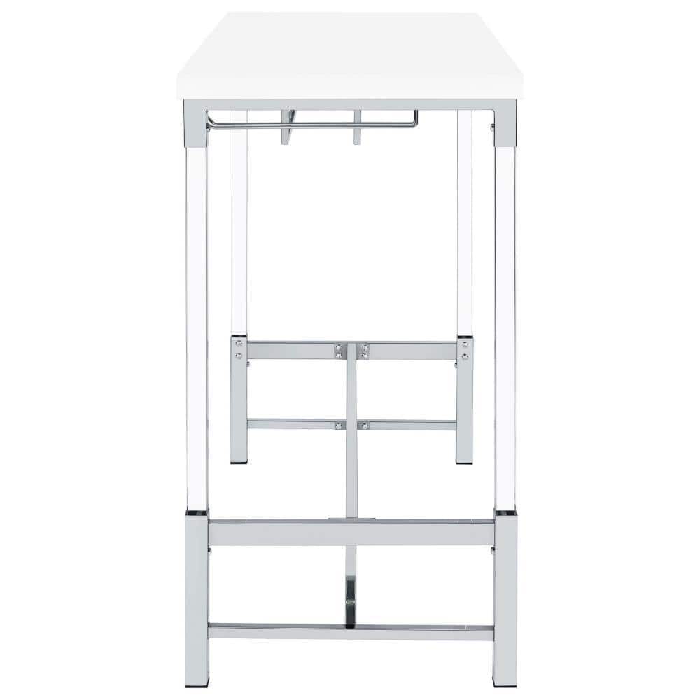 White Acrylic and Metal Bar Height Table with Wine Storage