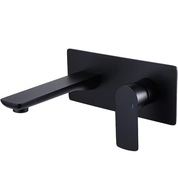 BWE Single-Handle Wall Mount Bathroom Faucet Roman Tub Faucet With Deck Plate in. Matte Black