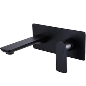Single-Handle Wall Mount Bathroom Faucet With Deck Plate in Matte Black