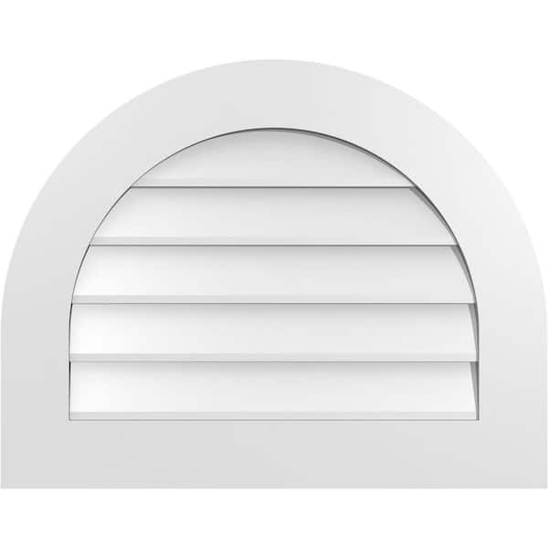 Ekena Millwork 28 in. x 22 in. Round Top White PVC Paintable Gable Louver Vent Non-Functional