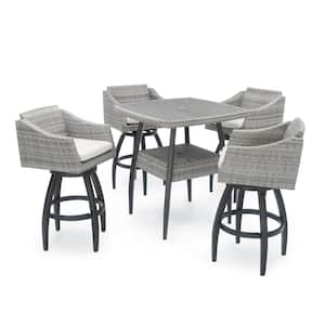 Cannes 5-Piece Wicker Outdoor Bar Height Dining Set with Sunbrella Moroccan Cream Cushions