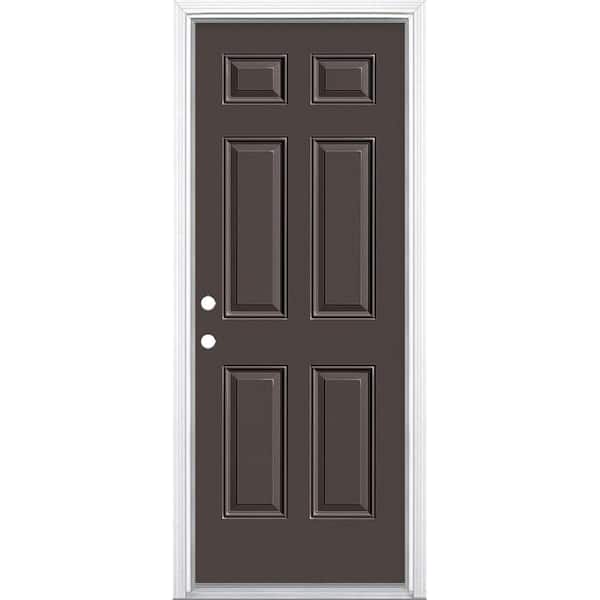 32 in. x 80 in. 6-Panel Right-Hand Inswing Painted Steel Prehung Front Exterior Door with Brickmold