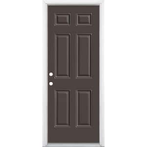 36 in. x 80 in. 6-Panel Right-Hand Inswing Painted Steel Prehung Front Exterior Door with Brickmold