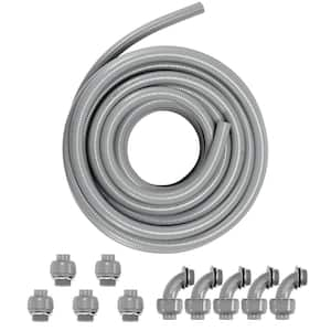 1 in. Flexible PVC Liquid-Tight Electrical Conduit, 100 ft. Non-Metallic, 5-Connectors, IP65 for Air Conditioning, Pumps