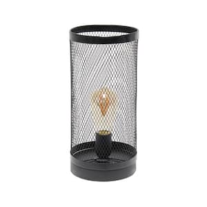 12.75 in. Black Mesh Cylindrical Steel Table Lamp