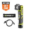 RYOBI USB Lithium Cordless Pivoting 625 Lumens Rechargeable Head Flashlight Kit with 2.0 Ah Battery and Charging Cable FVL54K