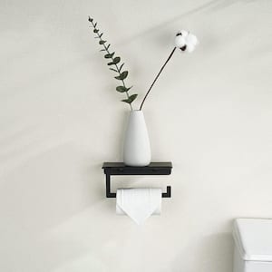 Bath Wall-Mount Single Post Toilet Paper Holder with Shelf in Matte Black