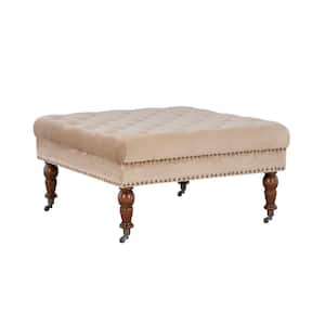 Isabelle Tan Velvet Tufted Square Accent 34.6 in. Ottoman