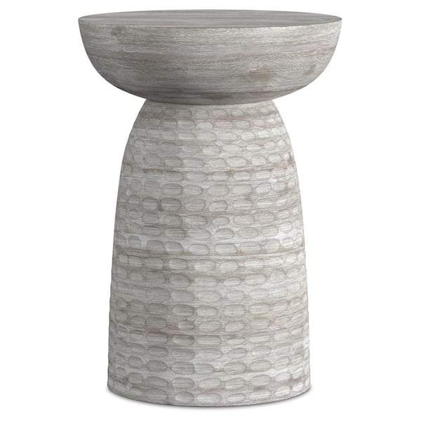 Simpli Home Boyd 13 in. W White Wash Round Wooden Accent Table