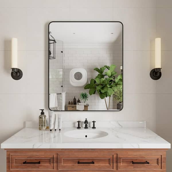 Ruhr 30 in. W x 36 in. H Rectangular Framed Wall Bathroom Vanity Mirror in Black