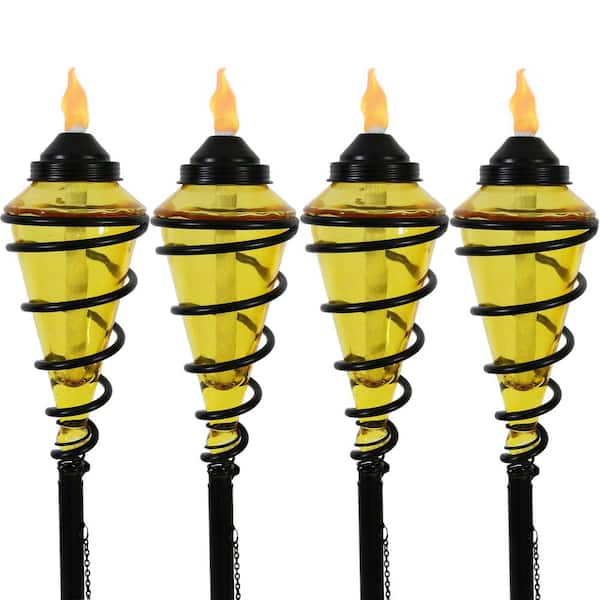 Sunnydaze Sunnydaze 2-in-1 Swirling Metal Glass Outdoor Lawn Torch, Yellow (Set of 4)