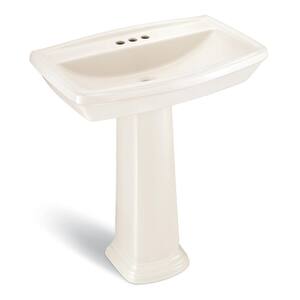 Designer Series 30 in. Vitreous China Oval Lavatory and Pedestal Vessel Sink Combo with 4 in. Faucet Center in Biscuit