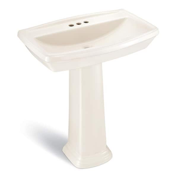 Glacier Bay Designer Series 30 in. Vitreous China Oval Lavatory and Pedestal Vessel Sink Combo with 4 in. Faucet Center in Biscuit