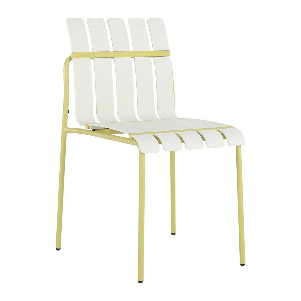 4-Pack Modern Striped Color Block Chairs-Waterproof PP and Metal, Indoor/Outdoor Dining Set (White and Yellow) price history on PriceWatchPro