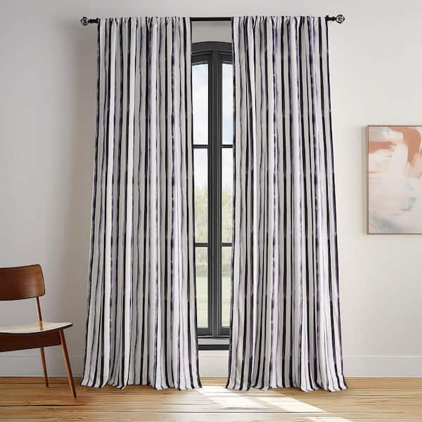 Waves Vertical Charcoal Gray Striped Barcelona Velvet 50 in W x 84 in L Rod Pocket Room Darkening Curtain (Single Panel)