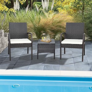 2-Pieces Patio PE Wicker Outdoor Dining Chairs with Soft Zippered Off White Cushion Armchairs Backyard