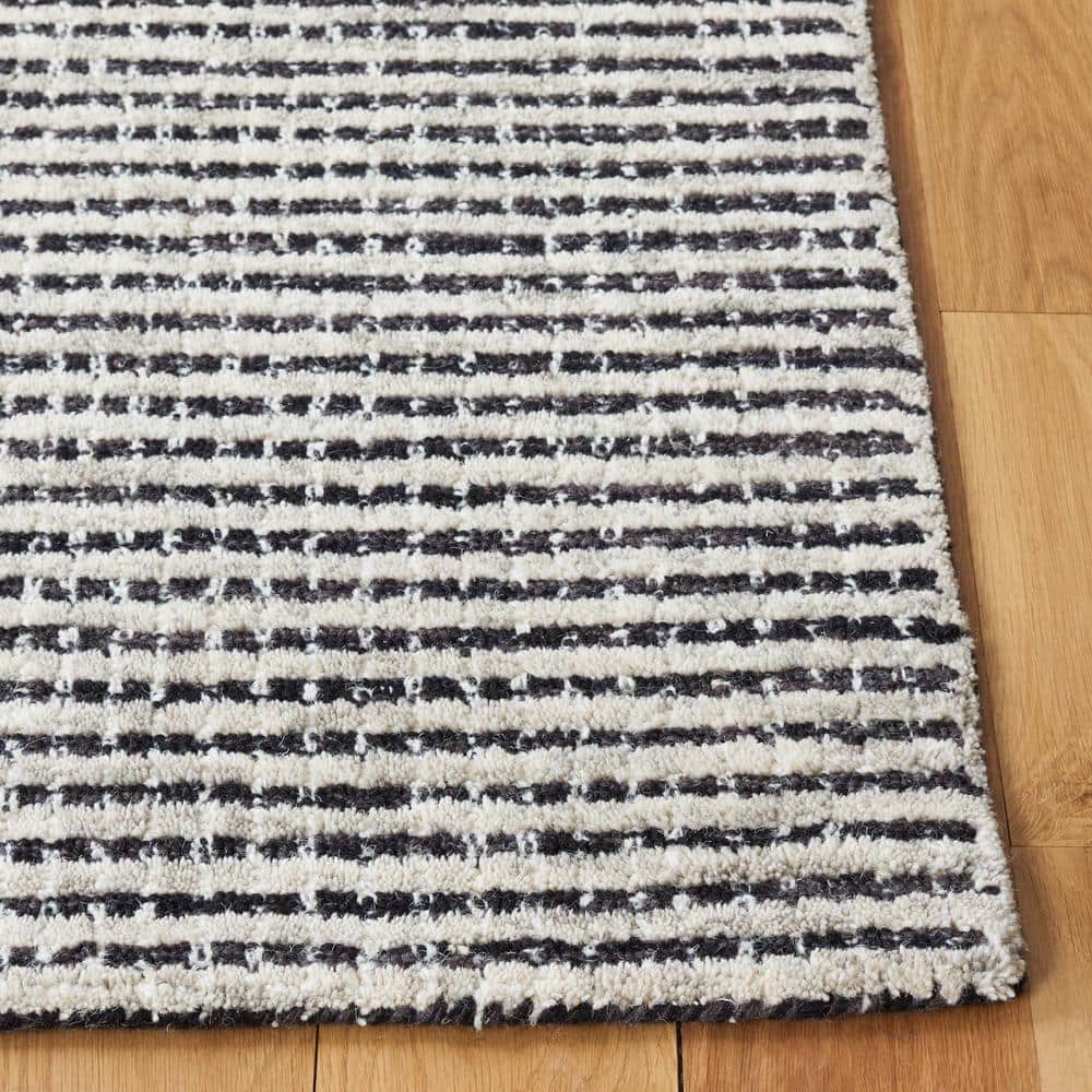 Handmade Black Wool Abstract Tufted Square Rug 6' x 6'