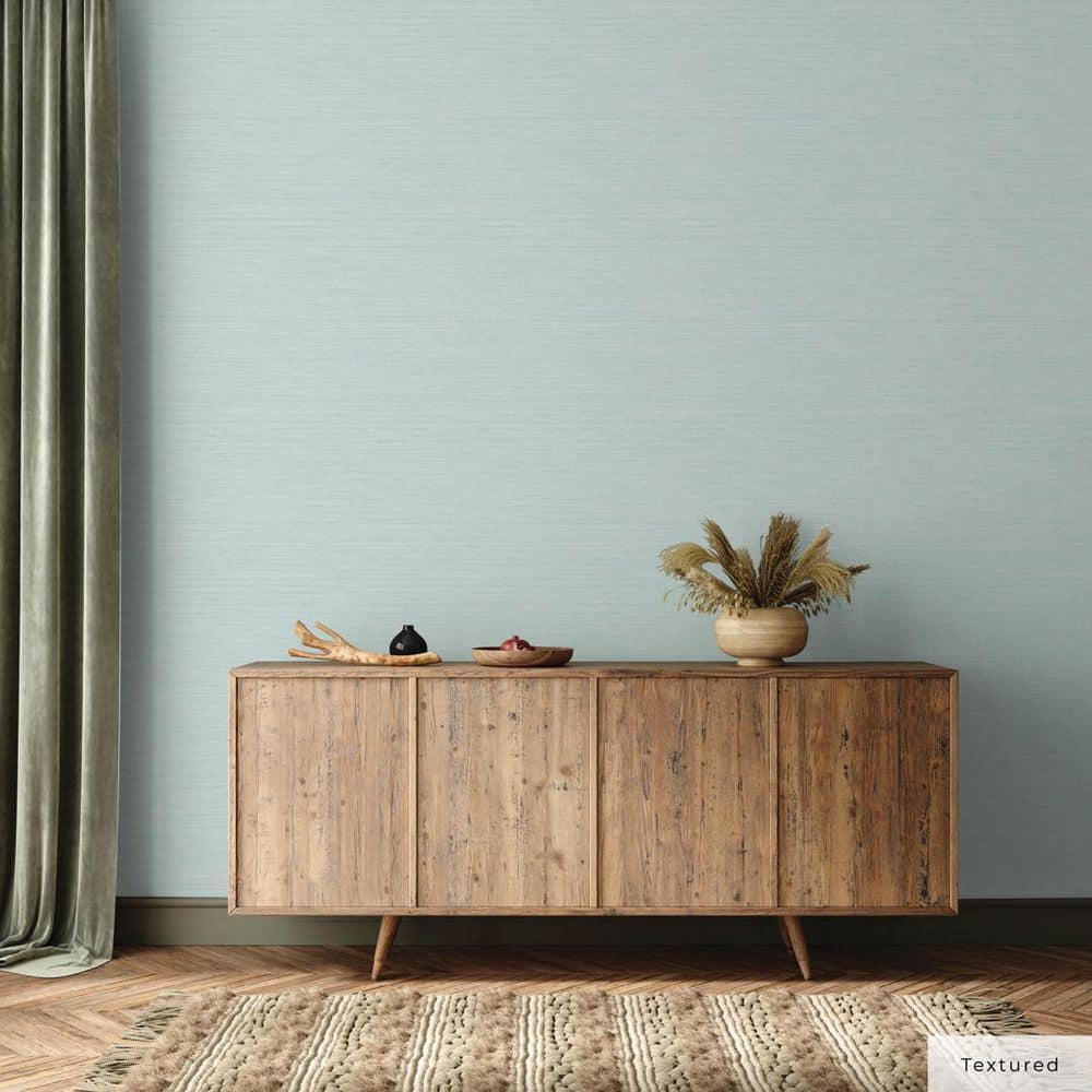 Seaglass Blue Faux Grasscloth Peel and Stick Wallpaper