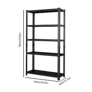 5-Shelf Freestanding Black Heavy Duty Metal Shelf Weight Capacity 800 lbs. (39.37 in. x 15.75 in. x 70.86 in. )