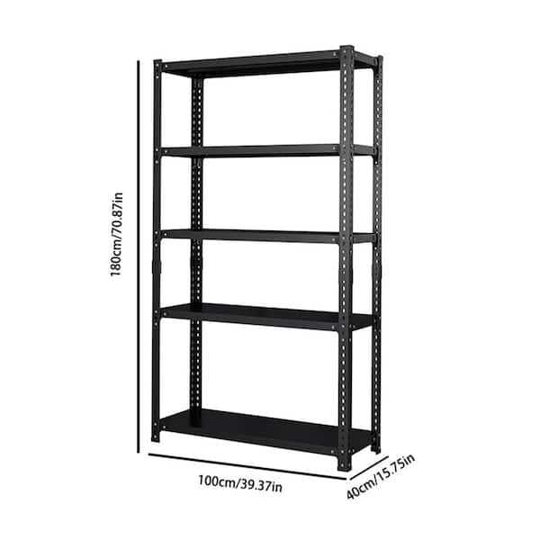 FUNKOL 5-Shelf Freestanding Black Heavy Duty Metal Shelf Weight Capacity 800 lbs. (39.37 in. x 15.75 in. x 70.86 in. )