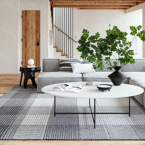 Oregon Plaid Wool Grey Doormat 3 ft. x 5 ft. Indoor/Outdoor Patio Rug