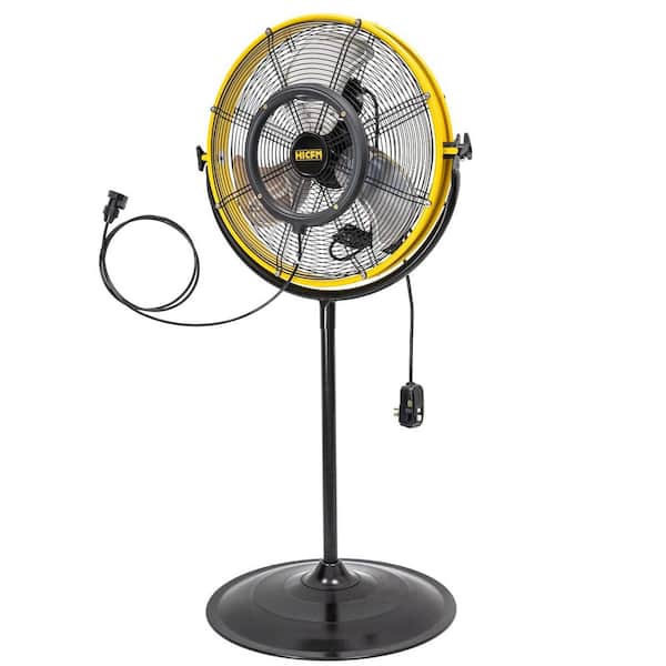 HICFM 20 in. Yellow 4400 CFM Outdoor Misting Pedestal Fan with IP44 Motor, Mist Kit, GFCI Plug, 120° Tilt - UL Listed
