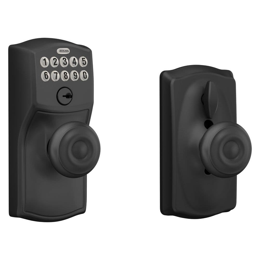 Schlage Camelot Matte Black Electronic Door Lever Lock with Georgian ...