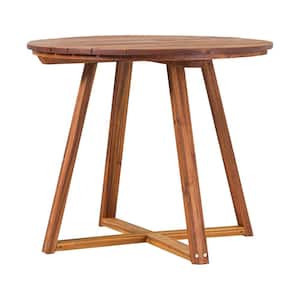 Brown Solid Wood Slat-Top Round Patio Outdoor Dining Table