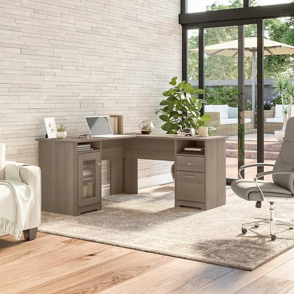 Cabot L Shaped Computer Desk with Storage in Espresso Oak - Engineered Wood