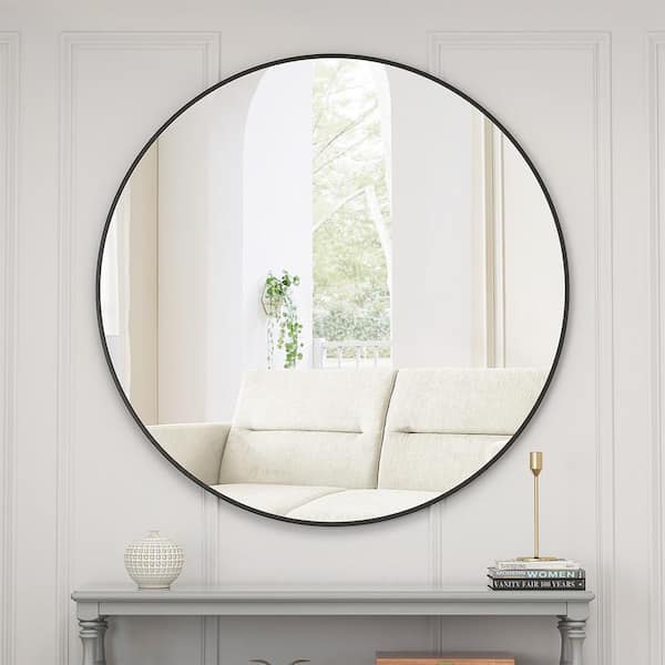 Blisstyle Black 38.19 in. W x 38.19 in. H Farmhouse Round Glass Framed Mirror Wall Mirror Wall Decor Mirror