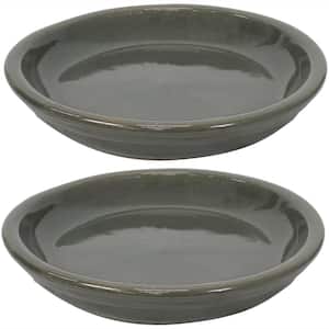 9.75 in. Gray Ceramic Planter Saucer (Set of 2)