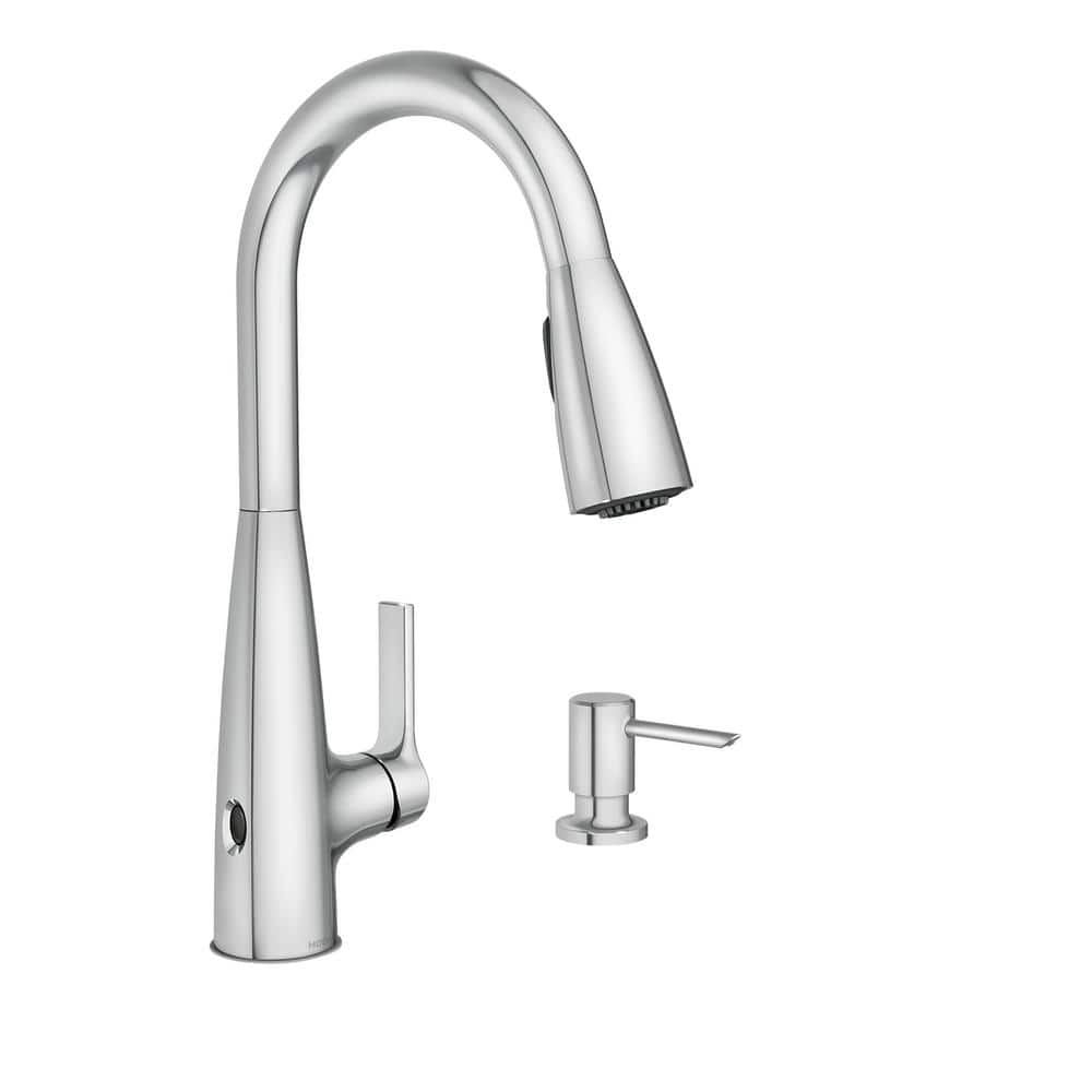 Chrome Touchless Single-Handle Pull-Down Kitchen Faucet with Soap Dispenser