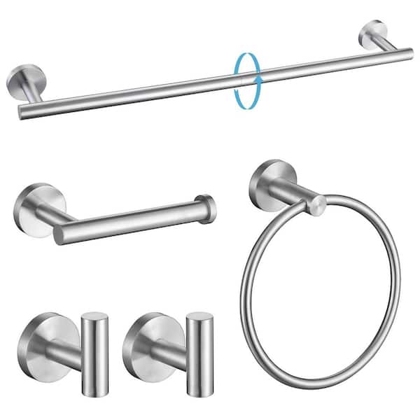 Angel Sar 5-Piece Stainless Steel Bathroom Wall Mounted Hardware Shelves Set, Silver