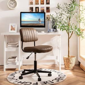 Brown PU Leather Office Chair Adjustable Swivel Task Chair w/Backrest