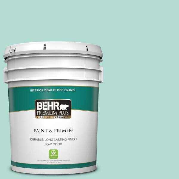BEHR PREMIUM PLUS 5 gal. #490C-3 Balmy Seas Semi-Gloss Enamel Low Odor Interior Paint & Primer