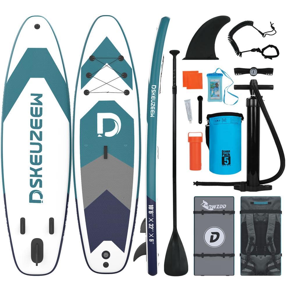 Inflatable 10 ft. Blue Paddle Board with Sup Accessories For Padding