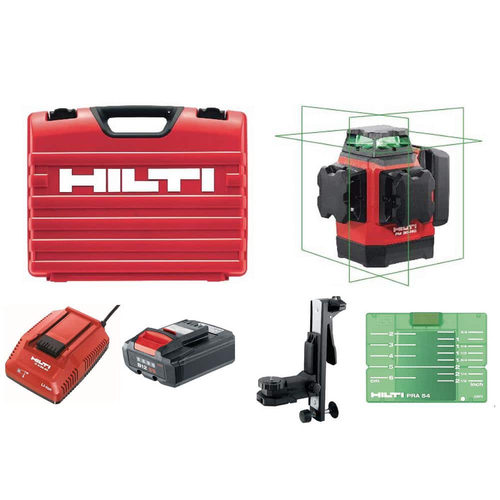 Hilti 33 ft. PM 30-MG Multi-Green Line Laser Kit (Includes Battery, Charger  and Case) 3622326 - The Home Depot