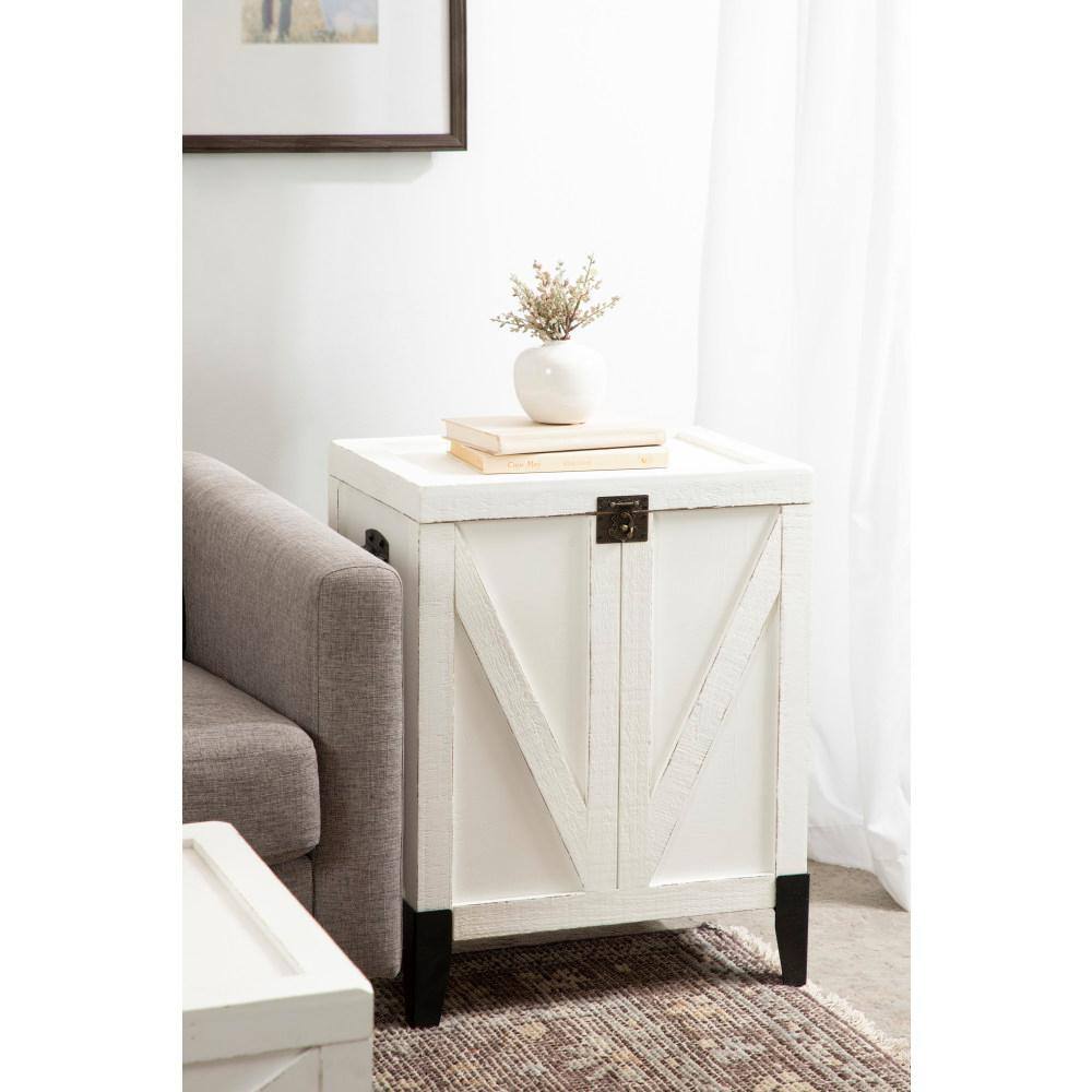 White and Black Wood Side Table with Storage