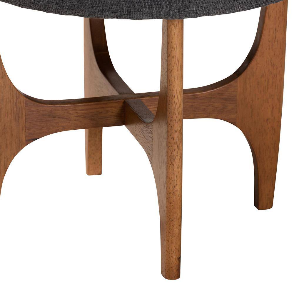 Theo Dark Gray Fabric and Walnut Wood Round Tufted Ottoman