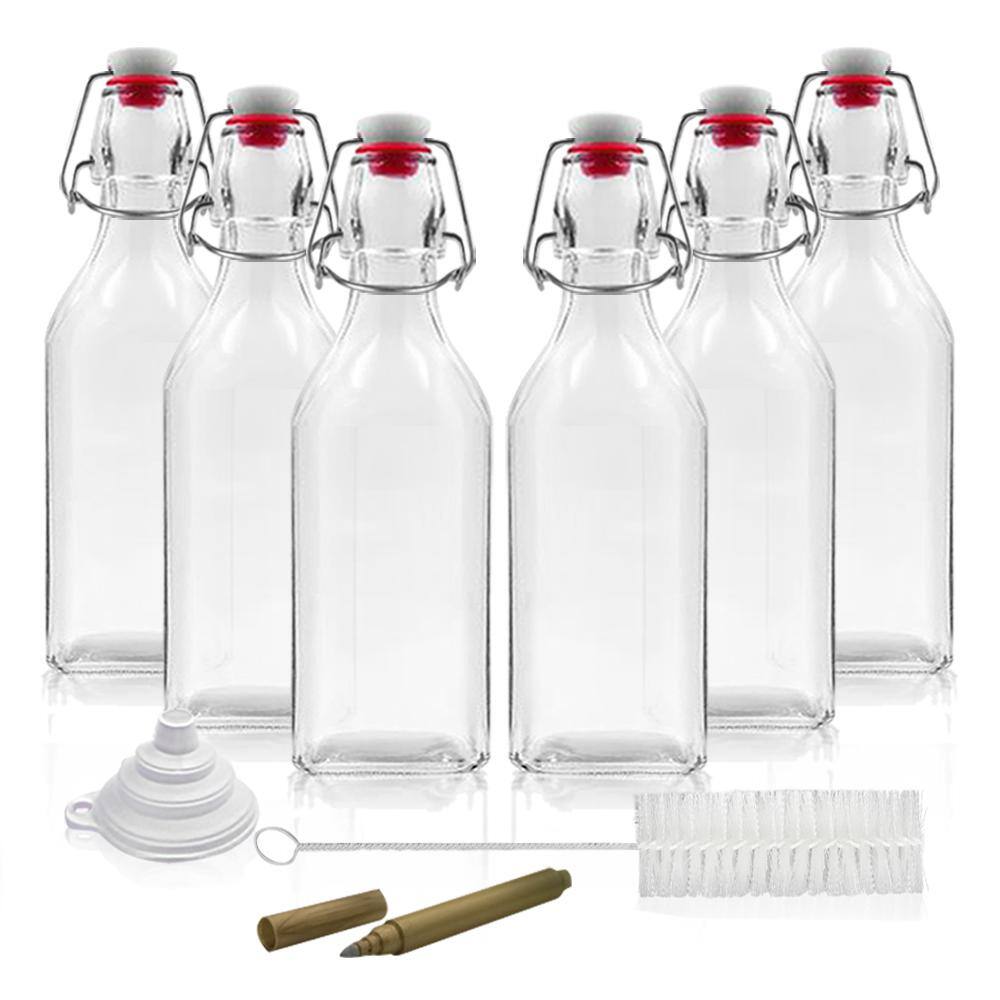12-Pack 8.5 oz. Square Glass Bottles with Swing Top Stoppers, Bottle B