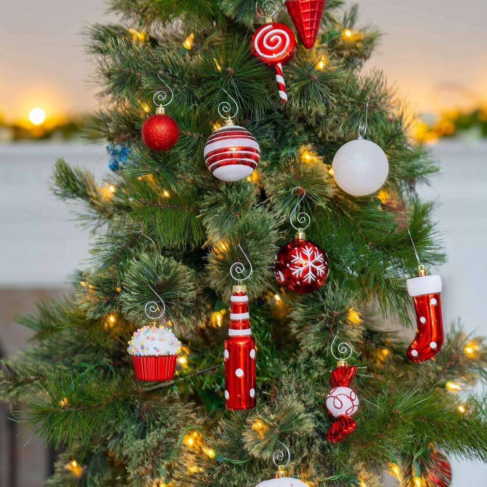 Red and White Shatterproof Plastic Christmas Ornament Set