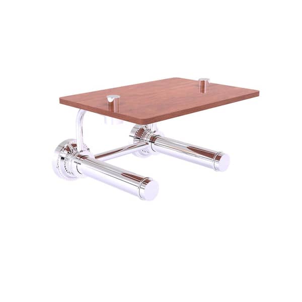 Allied Brass Dottingham Collection Wall Mounted Toilet Paper Holder in Polished Chrome with Wood Shelf
